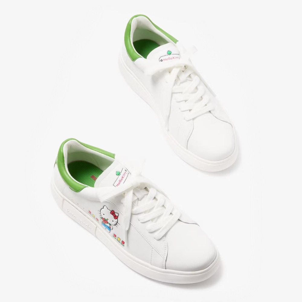 ♠️Kate Spade New York X Sanrio Hello Kitty Leather Sneaker, Optic White NIB - Picture 5 of 7